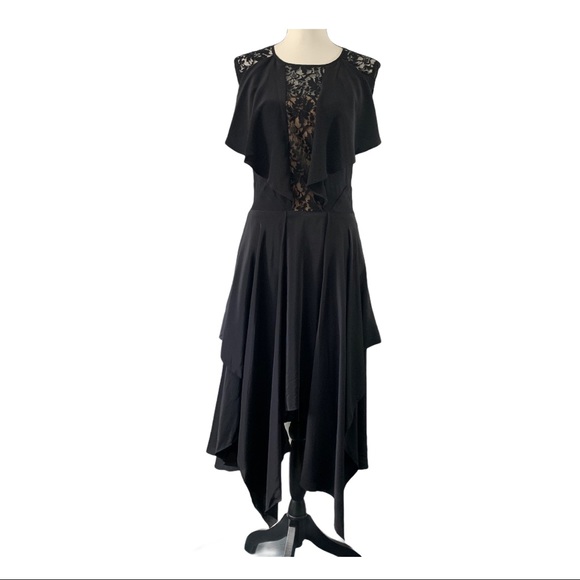NWT BCBGMaxAzria Silk Black Lace Open Back Dress - Picture 1 of 12
